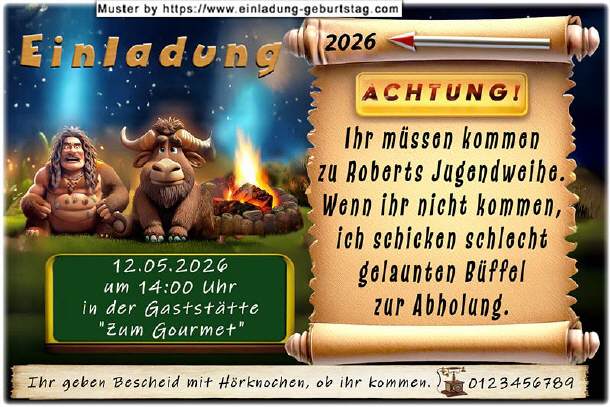 lustige Einladung Jugendweihe - der Büffel