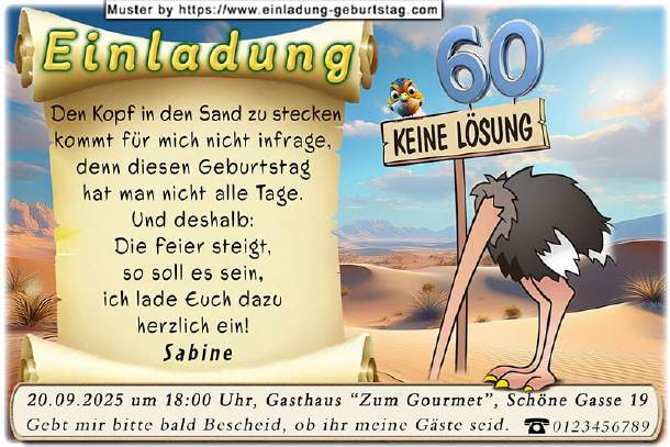 lustige Einladung Geburtstag - Vogel Strauß