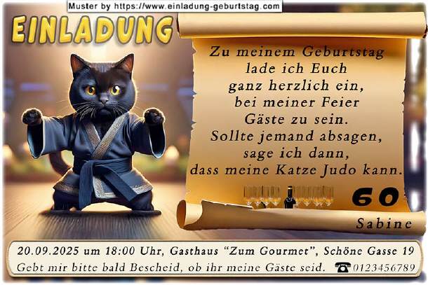 lustige Einladung Geburtstag - die Judokatze
