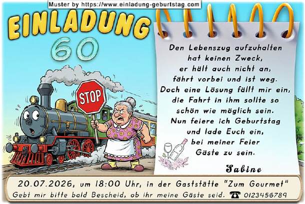 lustige Einladung Geburtstag - Frau mit Schild