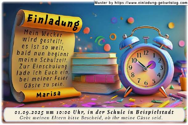 Einladung Einschulung - der Wecker