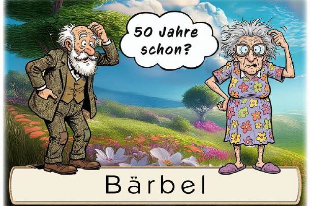 Tischkarte Goldene Hochzeit - das gr&uuml;belnde Paar