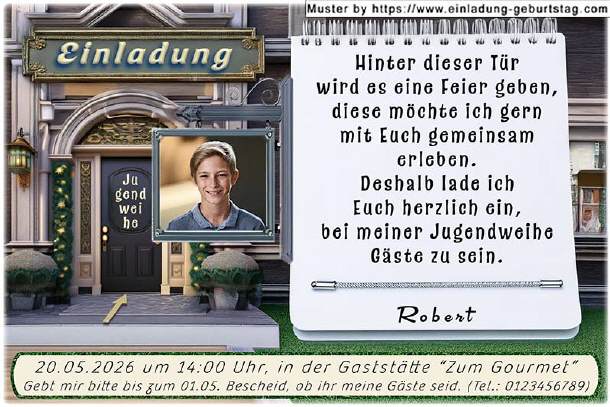 Einladung Jugendweihe mit Foto und Tür