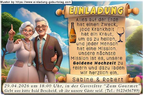 lustige Einladung Goldene Hochzeit - die Mission