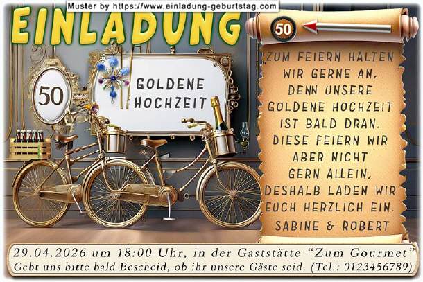 lustige Einladung Goldene Hochzeit - das Tandem