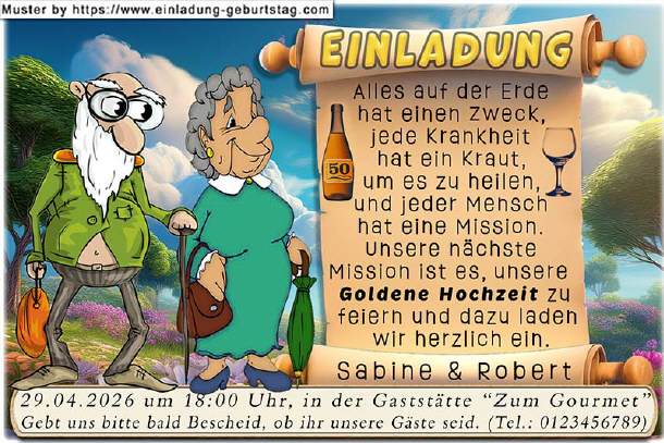 lustige Einladung Goldene Hochzeit - die Mission