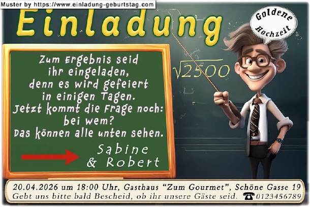 Einladung Goldene Hochzeit lustig - Rechenaufgabe
