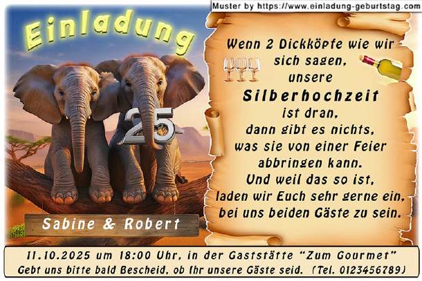 lustige Einladung Silberhochzeit - 2 Dickhäuter