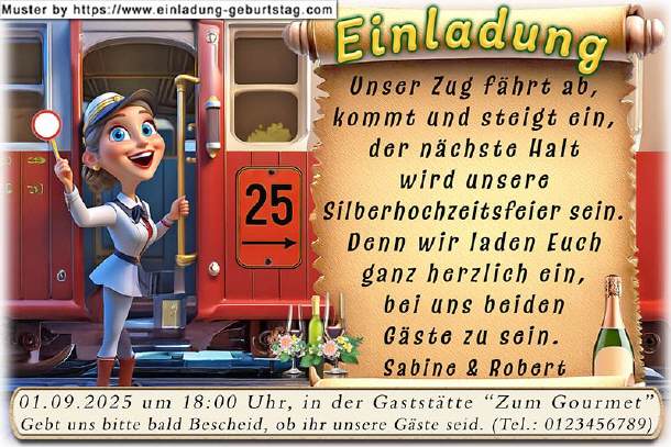 lustige Einladung Silberhochzeit - der Zug