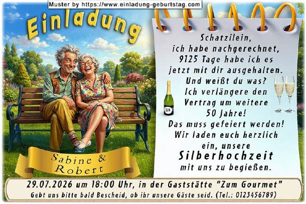 lustige Einladung Silberhochzeit - die Parkbank