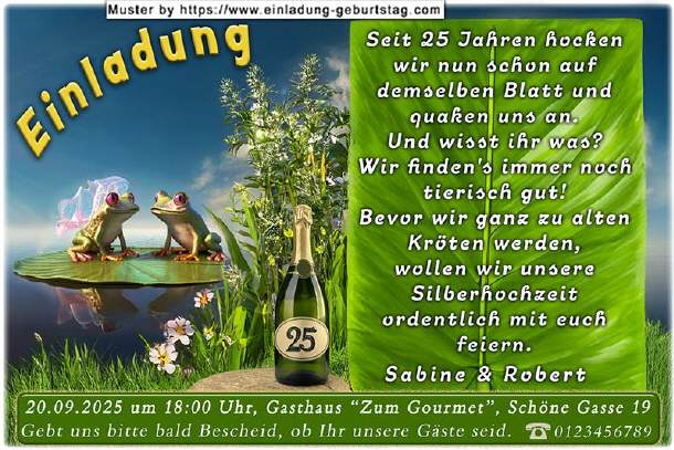 lustige Einladung Silberhochzeit - das Froschpaar