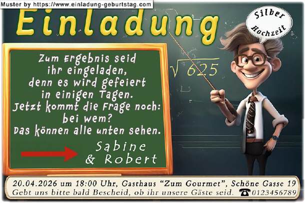 lustige Einladung Silberhochzeit - der Lehrer