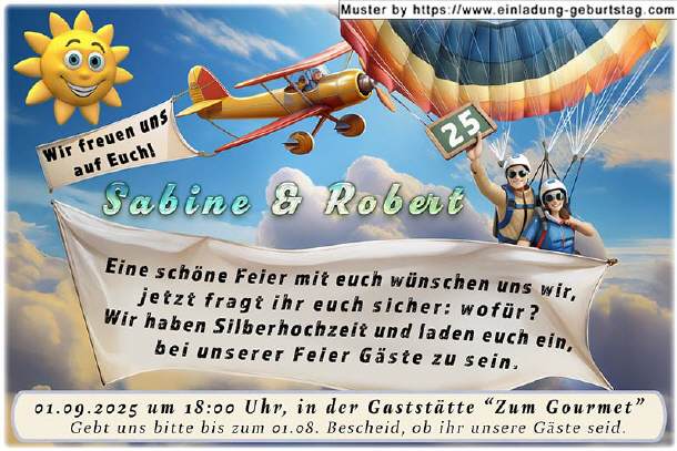 lustige Einladung Silberhochzeit - das Flugzeug