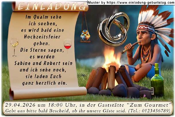 Hochzeitseinladung lustig - der Indianer