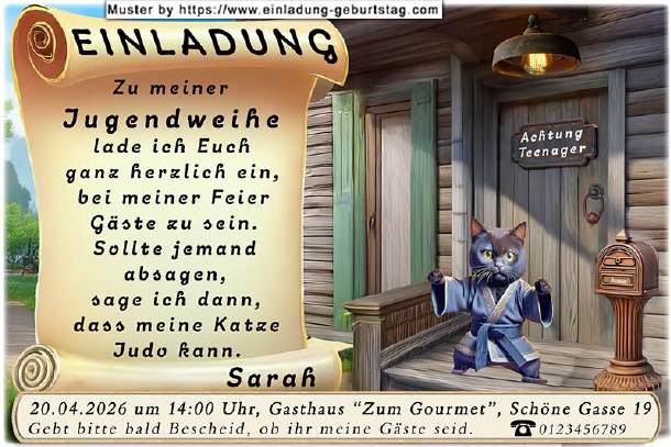 coole Einladung Jugendweihe - die Judokatze