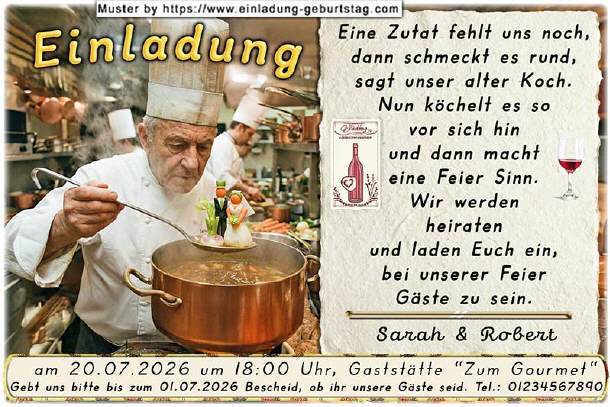Hochzeitseinladung lustig - der Chefkoch