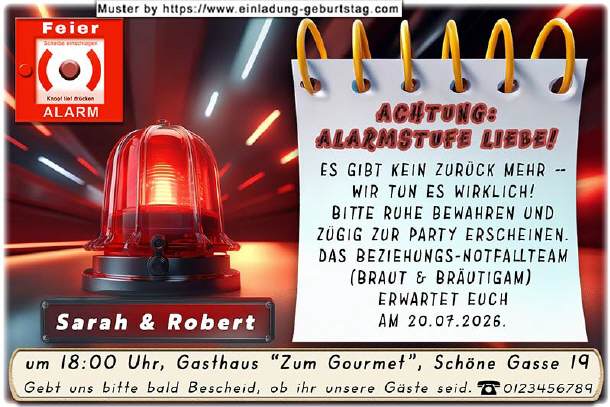 Hochzeitseinladung lustig - der Feieralarm