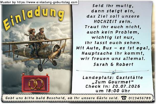 Hochzeitseinladung lustig - das Flugtaxi
