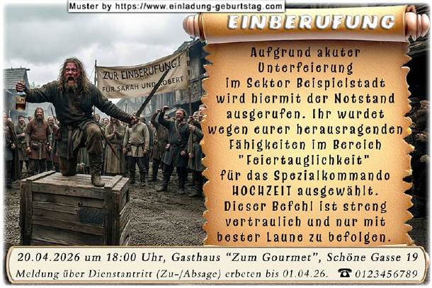 Hochzeitseinladung lustig - die Einberufung