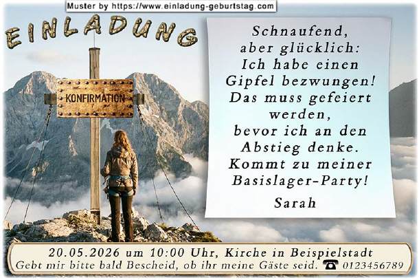 lustige Einladung Konfirmation - Gipfelkreuz 01