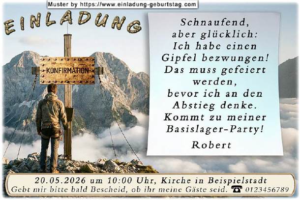 lustige Einladung Konfirmation - Gipfelkreuz 02