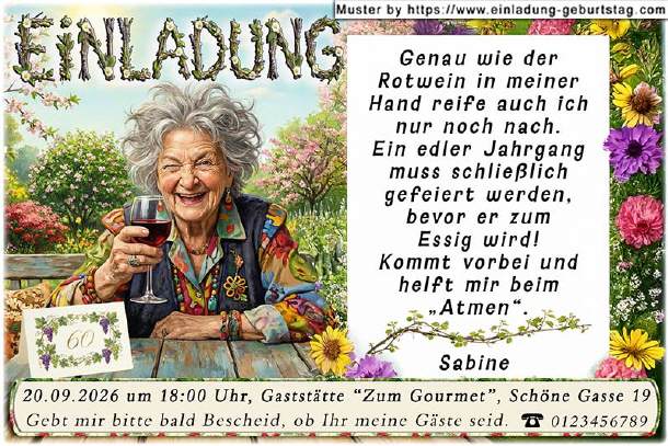 lustige Einladung Geburtstag- der Rotwein
