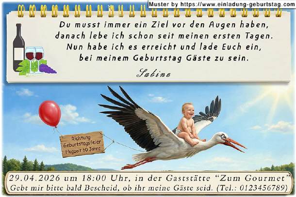 lustige Einladung Geburtstag - der Storch