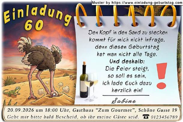 lustige Einladung Geburtstag - Vogel Strau&szlig;