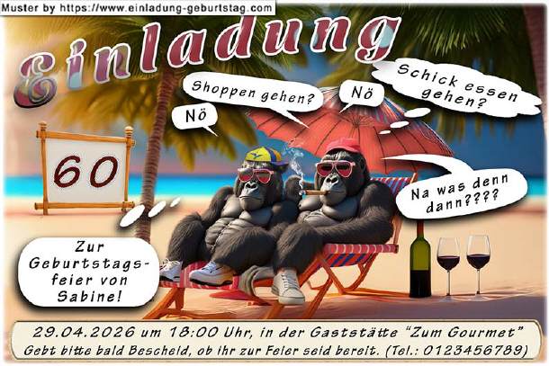 lustige Einladung Geburtstag - die Gorillas