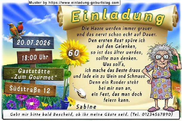 lustige Einladung Geburtstag - Frau und Wegweiser