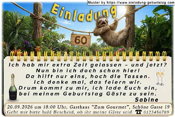 lustige Einladung Geburtstag - das Faultier