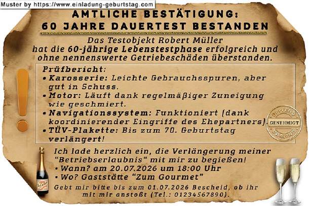 lustige Einladung Geburtstag - Betriebserlaubnis