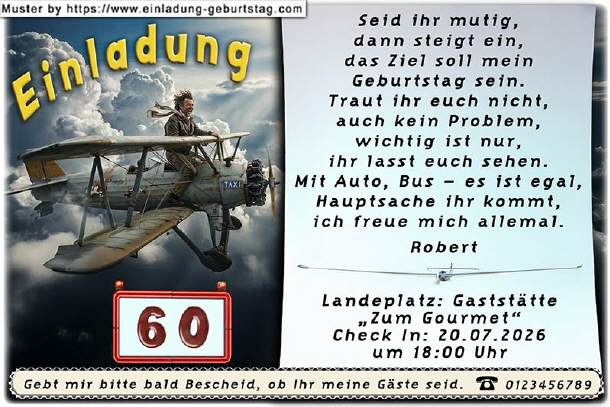 lustige Einladung Geburtstag - der Pilot