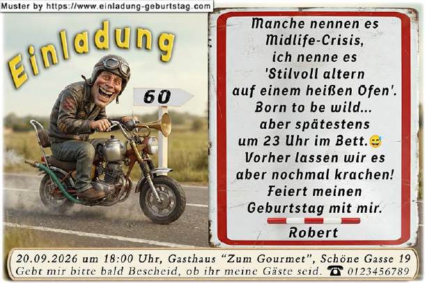 lustige Einladung Geburtstag - das Motorrad
