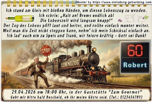 lustige Einladung Geburtstag - der Lebenszug 01
