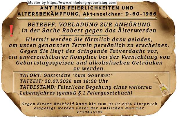 lustige Einladung Geburtstag - Schreiben vom Amt