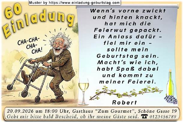 lustige Einladung Geburtstag - Mann am Rollator