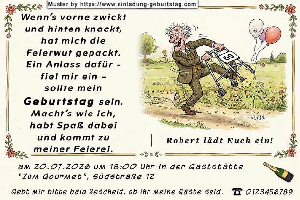 lustige Einladung Geburtstag - Mann am Rollator