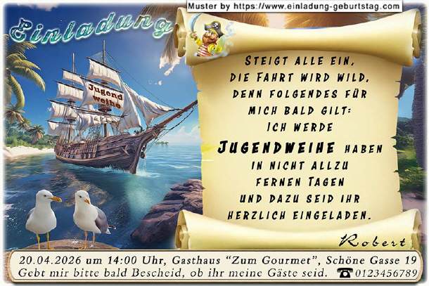 lustige Einladung Jugendweihe - das Segelschiff