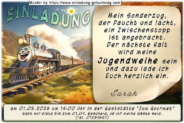 lustige Einladung Jugendweihe - der Sonderzug