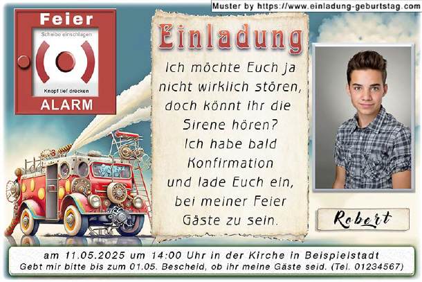 Einladung Konfirmation Foto - der Feieralarm