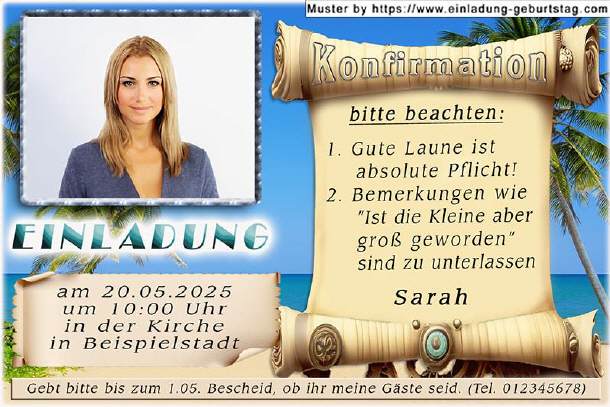 Einladung Konfirmation Foto - lustige Hinweise