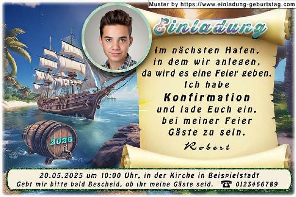 Einladung Konfirmation mit Foto und Schiff
