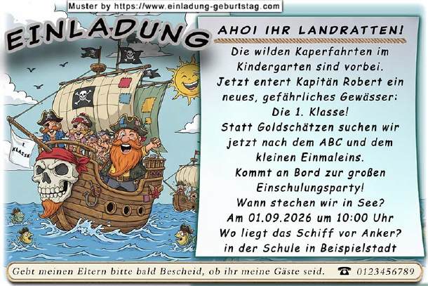 lustige Einladung Einschulung - die Piraten