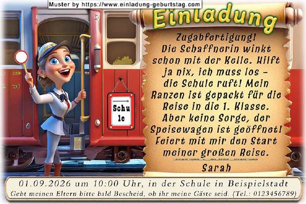 lustige Einladung Einschulung - der Zug