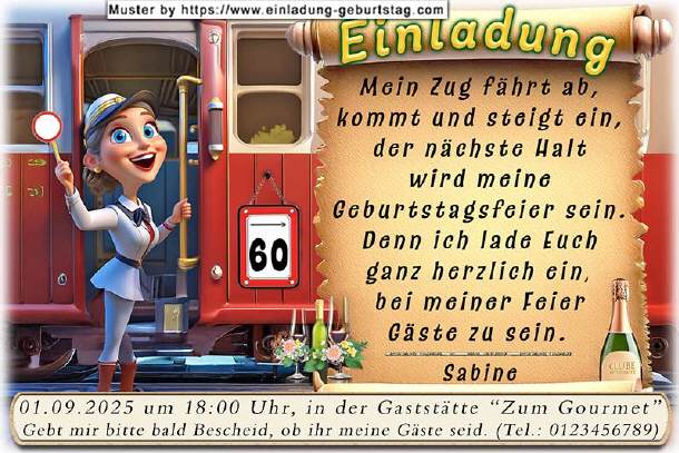 lustige Einladung Geburtstag - der Zug