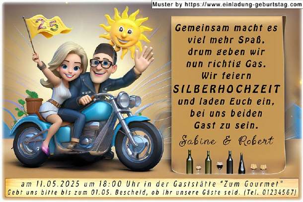 Einladung Silberhochzeit lustig - das Motorrad