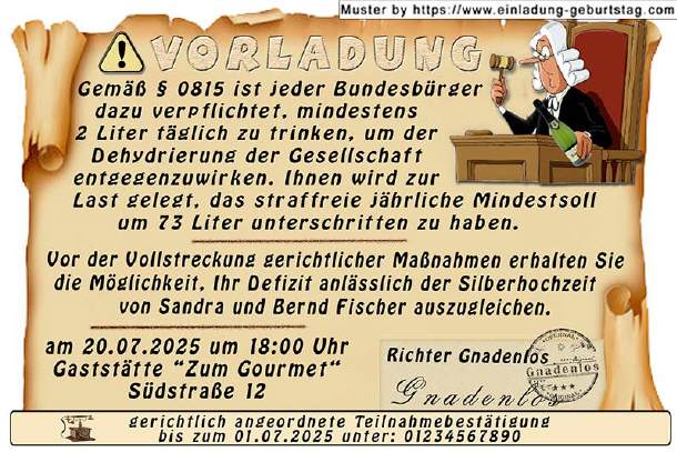 Einladung Silberhochzeit lustig - die Vorladung